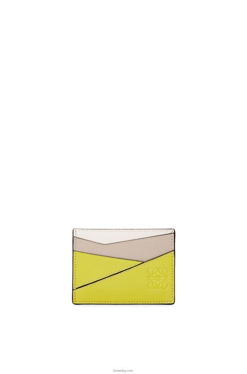 Loewe пъзел обикновен картодържател от класическа телешка кожа F84B81361 Жени лайм жълт/светъл овес