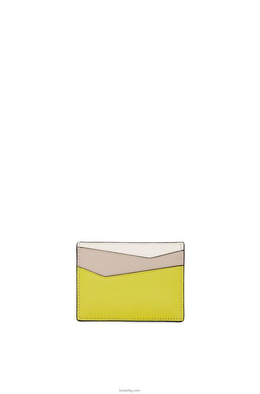 Loewe пъзел обикновен картодържател от класическа телешка кожа F84B81361 Жени лайм жълт/светъл овес