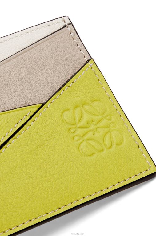 Loewe пъзел обикновен картодържател от класическа телешка кожа F84B81361 Жени лайм жълт/светъл овес
