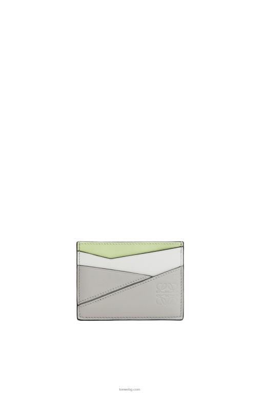Loewe пъзел обикновен картодържател от класическа телешка кожа F84B81363 Жени пепеляво сиво/светъл селадон