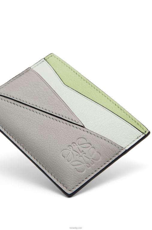 Loewe пъзел обикновен картодържател от класическа телешка кожа F84B81363 Жени пепеляво сиво/светъл селадон