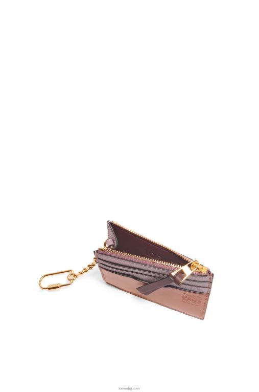 Loewe квадратен картодържател от мека зърнеста телешка кожа с верижка F84B81365 Жени мръсно лилаво/тен