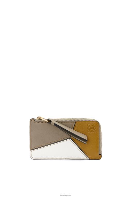 Loewe пъзел монетен картодържач от класическа телешка кожа F84B81406 Жени охра/лаврово зелено