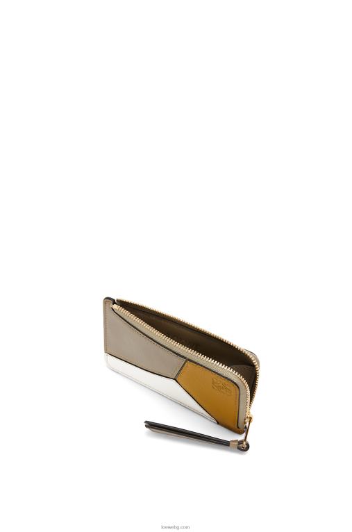 Loewe пъзел монетен картодържач от класическа телешка кожа F84B81406 Жени охра/лаврово зелено
