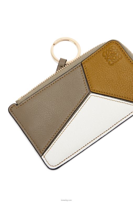 Loewe пъзел монетен картодържач от класическа телешка кожа F84B81406 Жени охра/лаврово зелено