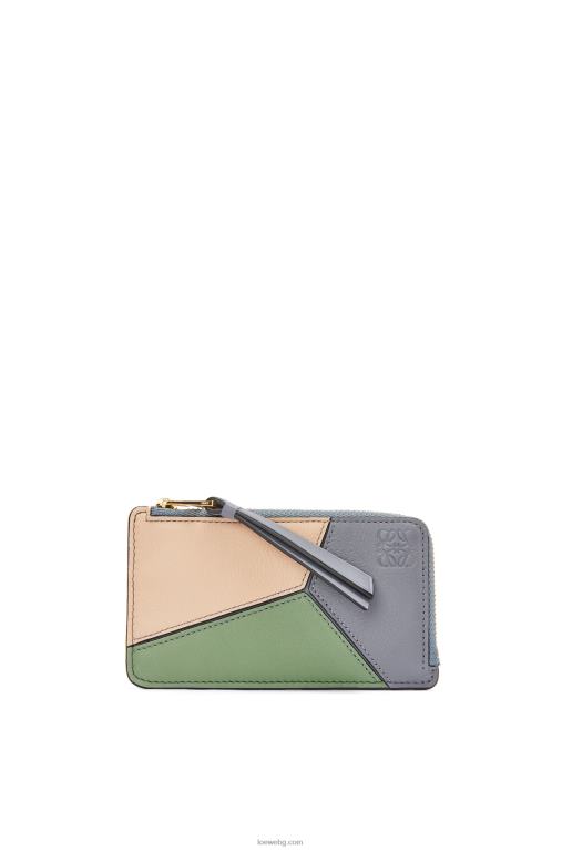 Loewe пъзел монетен картодържач от класическа телешка кожа F84B81409 Жени асфалтово сиво/голо