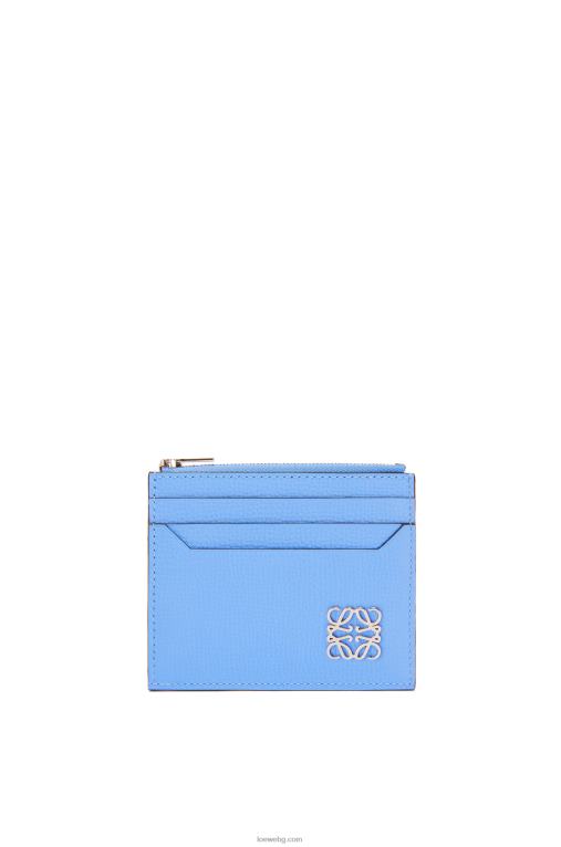 Loewe анаграмен квадратен държач за карти с цип от зърнеста телешка кожа F84B81413 Жени селестин синьо
