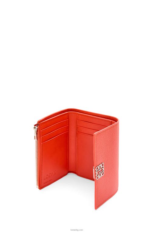 Loewe анаграм малък вертикален портфейл от зърнеста телешка кожа F84B81205 Жени изгрев оранжево