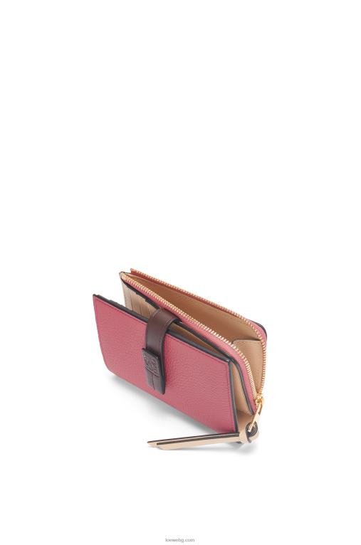 Loewe тънък двоен портфейл с цип от мека зърнеста телешка кожа F84B81242 Жени роза/шоколад