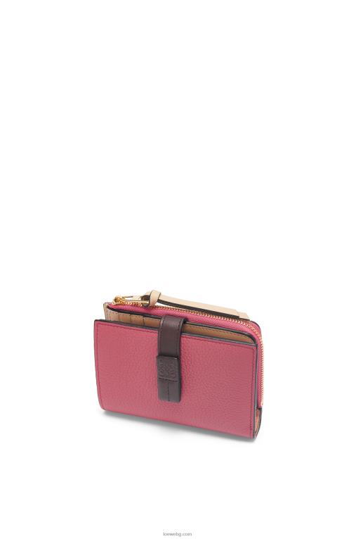 Loewe тънък двоен портфейл с цип от мека зърнеста телешка кожа F84B81242 Жени роза/шоколад