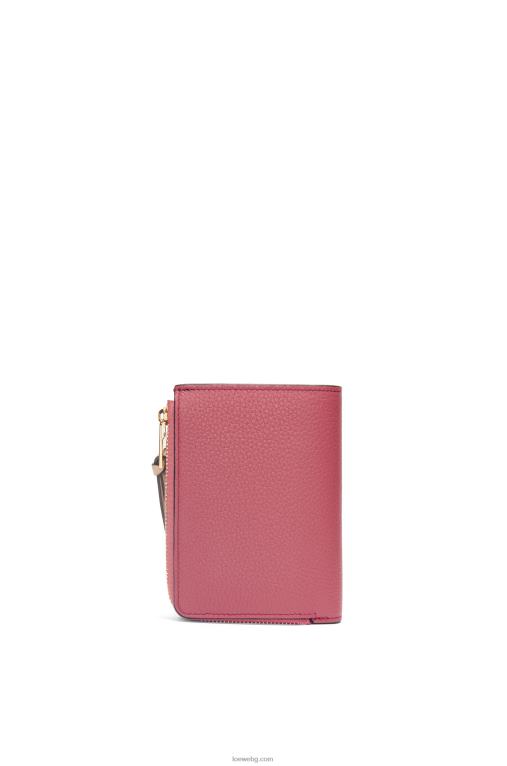 Loewe тънък двоен портфейл с цип от мека зърнеста телешка кожа F84B81242 Жени роза/шоколад