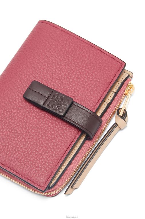 Loewe тънък двоен портфейл с цип от мека зърнеста телешка кожа F84B81242 Жени роза/шоколад