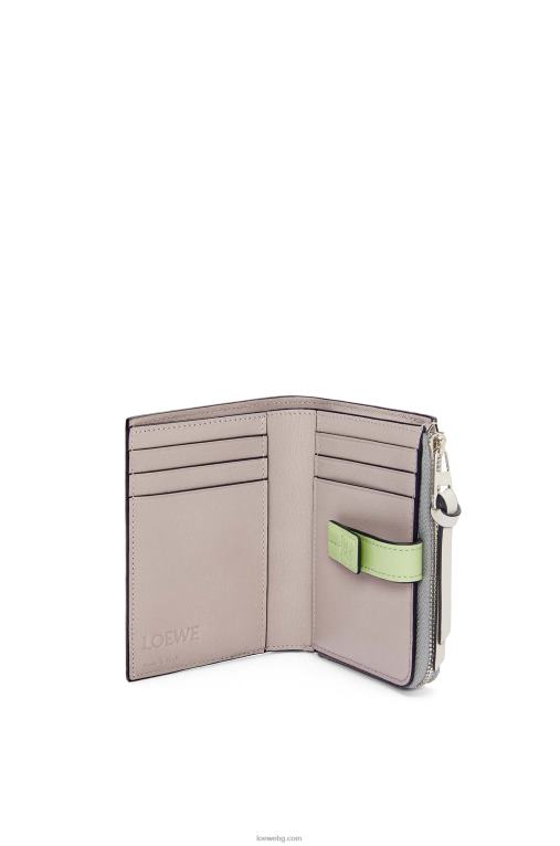 Loewe тънък двоен портфейл с цип от мека зърнеста телешка кожа F84B81251 Жени перлено сиво/светло бледозелено
