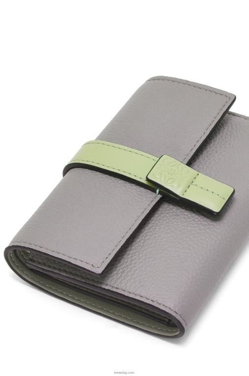 Loewe малък вертикален портфейл от мека зърнеста телешка кожа F84B81252 Жени перлено сиво/светло бледозелено
