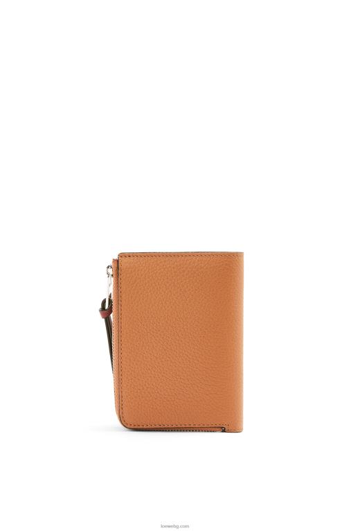 Loewe тънък двоен портфейл с цип от мека зърнеста телешка кожа F84B81255 Жени светъл карамел/пекан