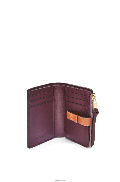 Loewe тънък двоен портфейл с цип от мека зърнеста телешка кожа F84B81269 Жени мръсно лилаво/тен