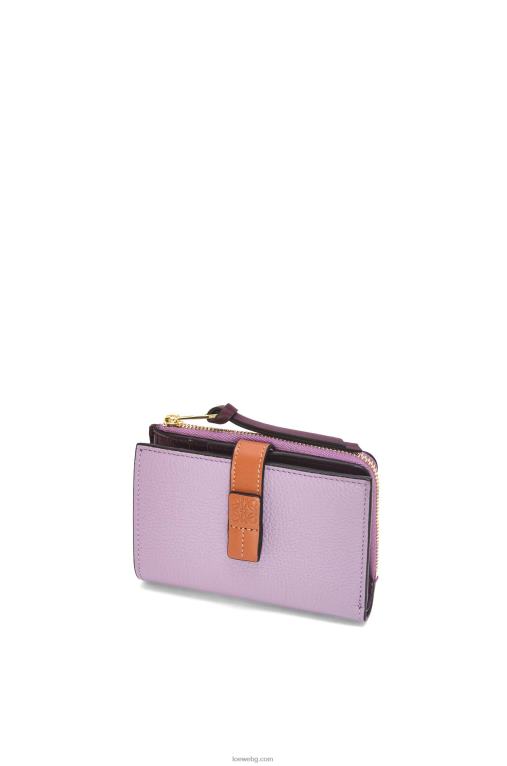 Loewe тънък двоен портфейл с цип от мека зърнеста телешка кожа F84B81269 Жени мръсно лилаво/тен