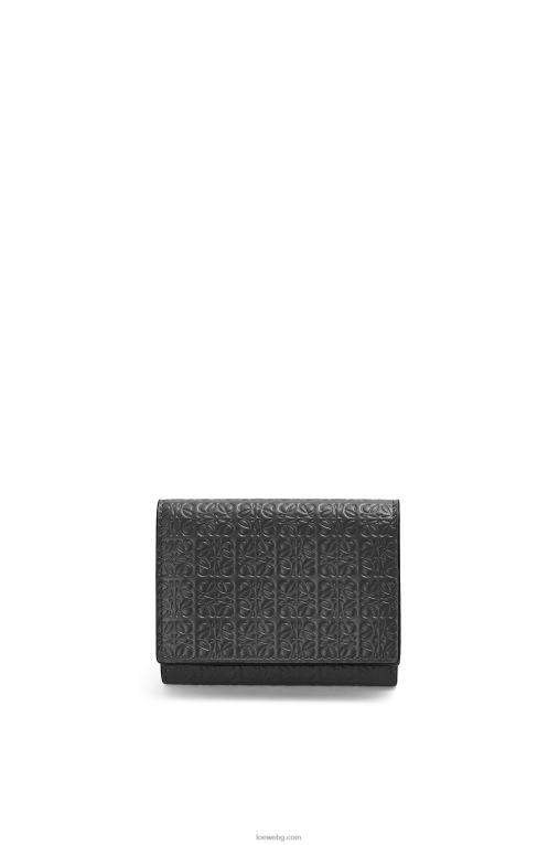 Loewe повторен троен портфейл от релефна копринена телешка кожа F84B81274 Жени черен