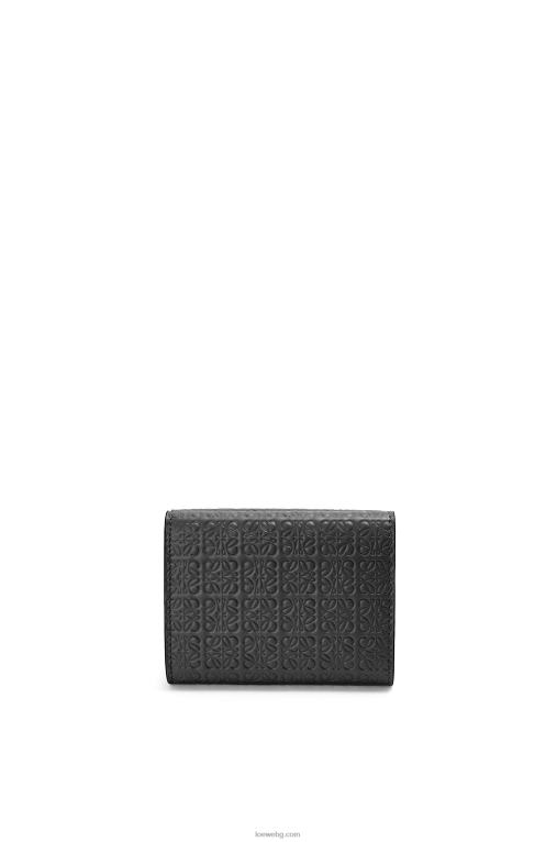 Loewe повторен троен портфейл от релефна копринена телешка кожа F84B81274 Жени черен