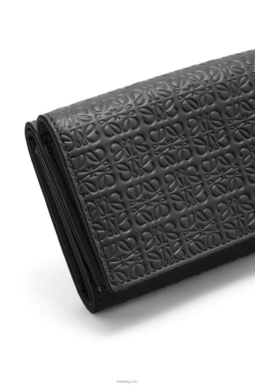 Loewe повторен троен портфейл от релефна копринена телешка кожа F84B81274 Жени черен