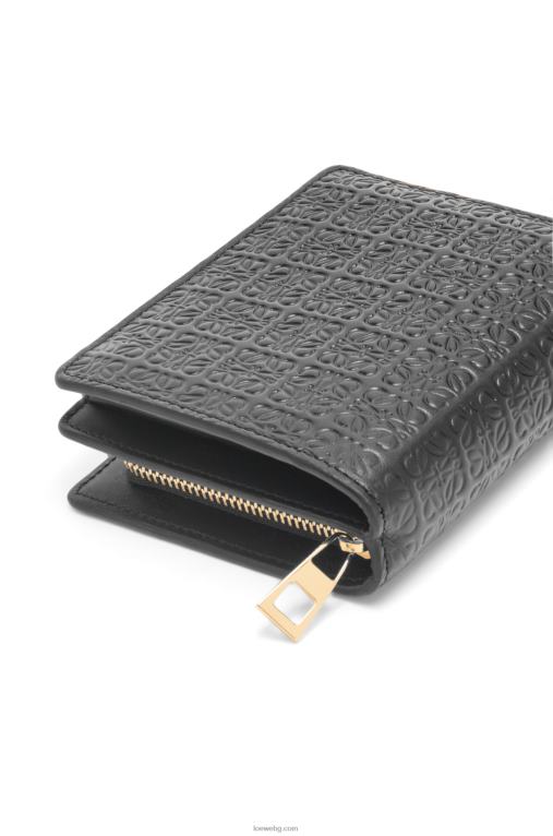 Loewe повторен компактен портфейл с цип от релефна копринена телешка кожа F84B81275 Жени черен