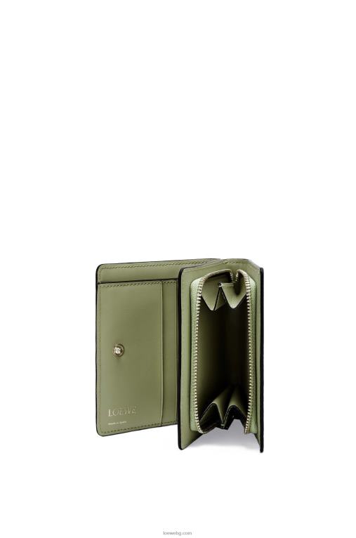 Loewe повторен компактен портфейл с цип от релефна копринена телешка кожа F84B81278 Жени авокадо зелено