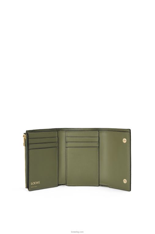 Loewe повтарящ се малък вертикален портфейл от релефна копринена телешка кожа F84B81279 Жени авокадо зелено