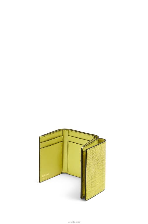 Loewe повторен троен портфейл от релефна копринена телешка кожа F84B81317 Жени лайм жълто
