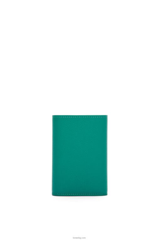 Loewe анаграм малък вертикален портфейл от зърнеста телешка кожа F84B81318 Жени изумрудено зелено