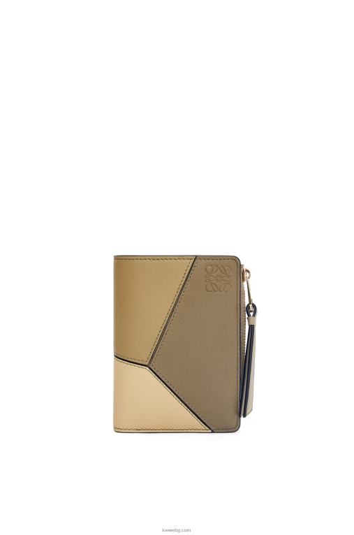 Loewe puzzle тънък двоен портфейл в класическо теле F84B81258 Жени глина зелено/масло