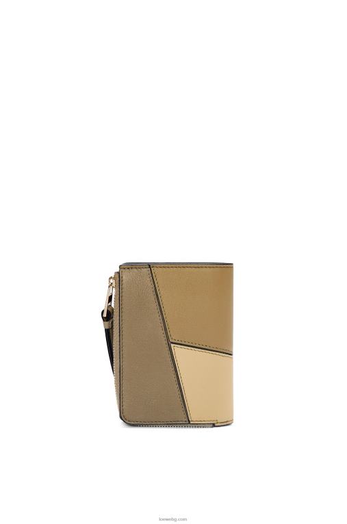 Loewe puzzle тънък двоен портфейл в класическо теле F84B81258 Жени глина зелено/масло