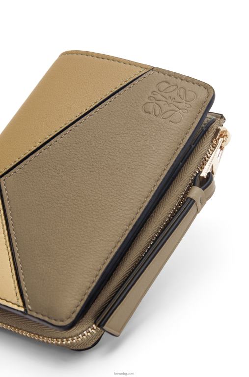 Loewe puzzle тънък двоен портфейл в класическо теле F84B81258 Жени глина зелено/масло