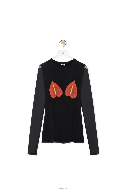 Loewe горна част от антуриум в полупрозрачна мрежа F84B8882 Жени черно/червено