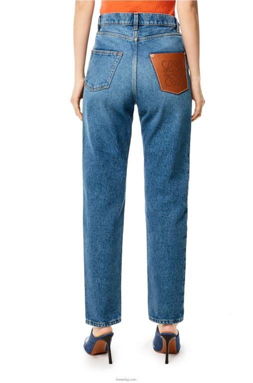 Loewe заострени дънки с анаграмни джобове от измит деним F84B81200 Жени син деним