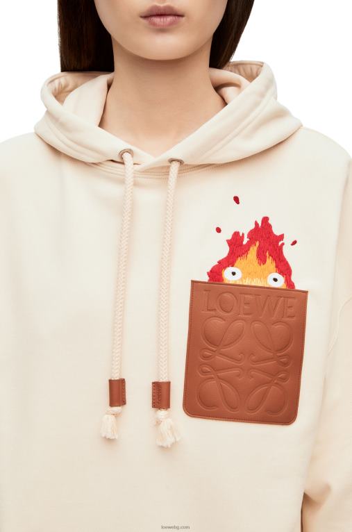 Loewe калцифер кожена суичър с качулка от памук F84B8842 Жени екрю