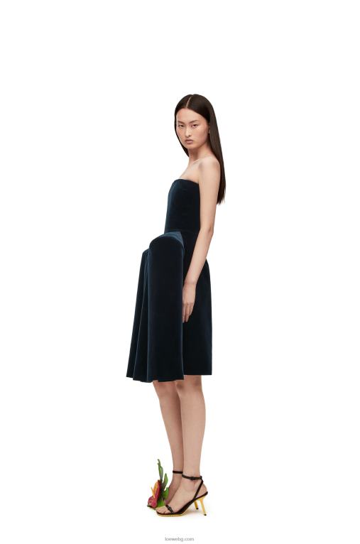 Loewe рокля-бюстие с пеплум от памучно кадифе F84B81061 Жени тъмно синьо