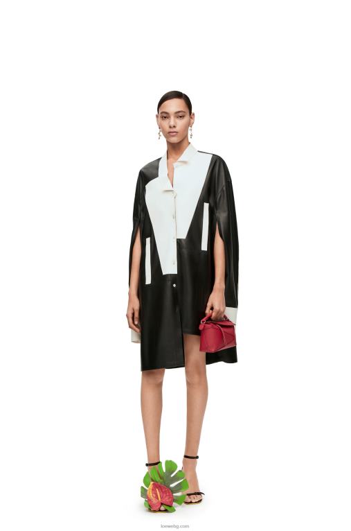 Loewe асиметрична риза от агнешка кожа напа F84B81078 Жени Черно бяла