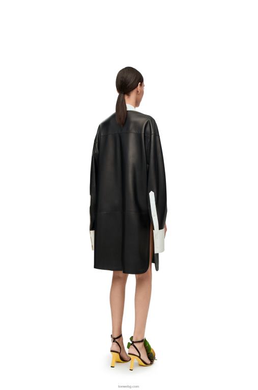 Loewe асиметрична риза от агнешка кожа напа F84B81078 Жени Черно бяла