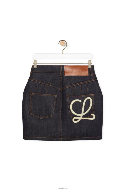 Loewe извита мини пола от деним F84B81184 Жени необработен деним