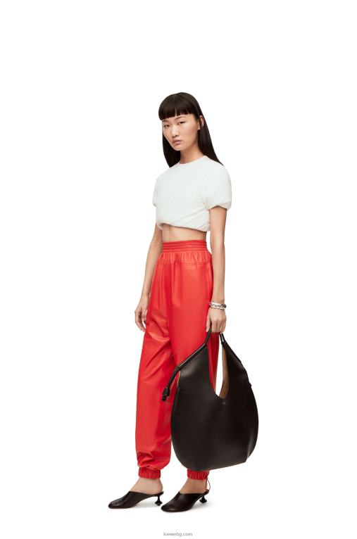 Loewe ластичен панталон от напа F84B81108 Жени червен