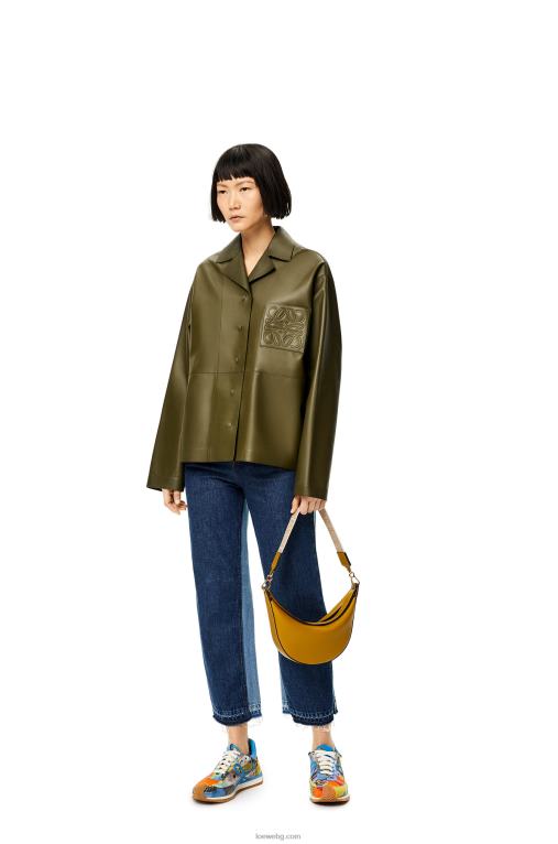 Loewe пижама блуза от агнешка кожа напа F84B8933 Жени тъмно каки зелено