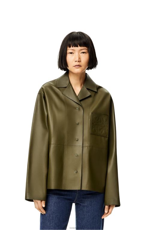 Loewe пижама блуза от агнешка кожа напа F84B8933 Жени тъмно каки зелено