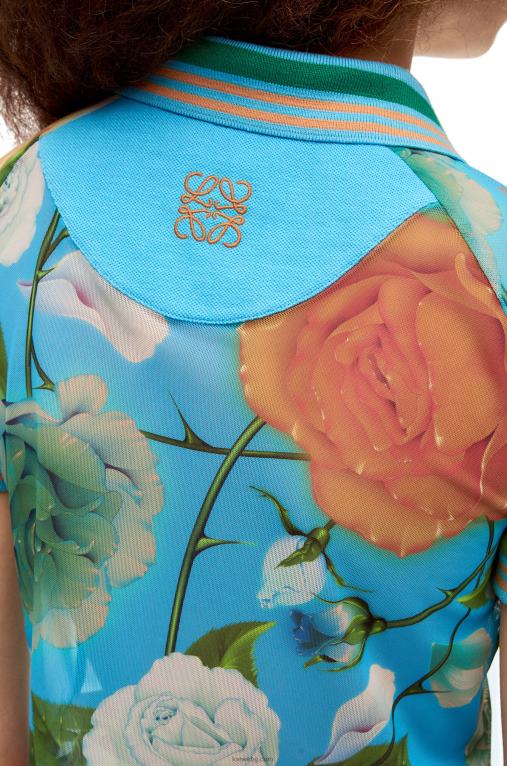 Loewe скъсено поло горнище с рози в мрежа F84B8790 Жени синьо/многоцветно