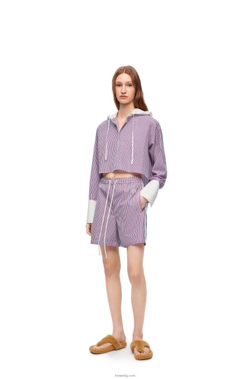 Loewe изрязана памучна риза с качулка F84B8857 Жени синьо червено