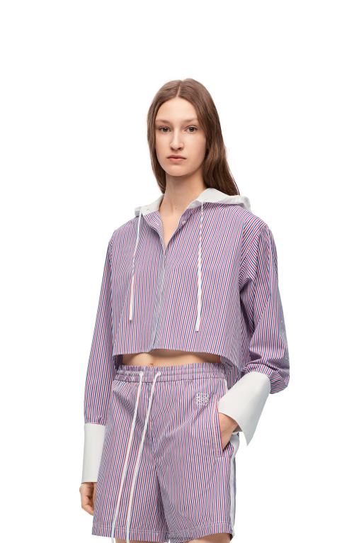 Loewe изрязана памучна риза с качулка F84B8857 Жени синьо червено