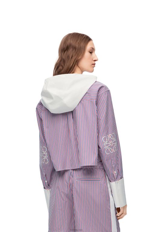 Loewe изрязана памучна риза с качулка F84B8857 Жени синьо червено