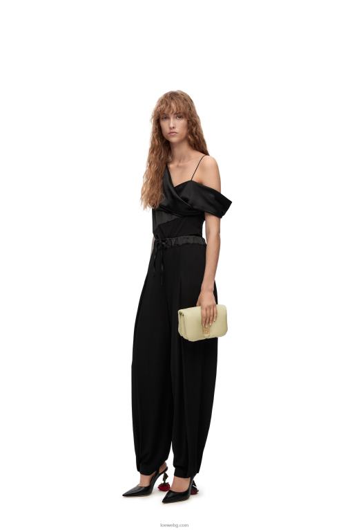 Loewe асиметрична горна част от сатен и креп F84B8914 Жени черен