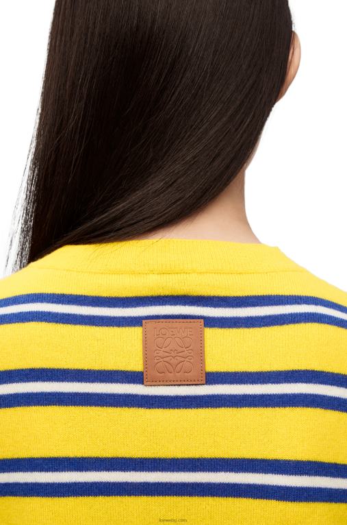 Loewe вълнен пуловер на райета F84B8989 Жени жълто/индиго синьо