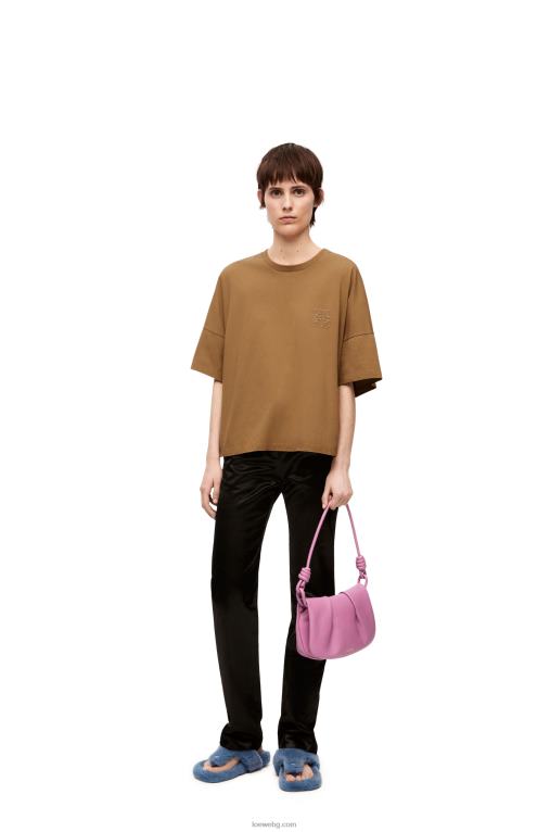 Loewe памучна тениска с квадратна форма F84B8781 Жени тъмна камила
