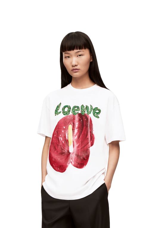 Loewe тениска с цветя антуриум от памучно трико F84B8798 Жени бяло/червено